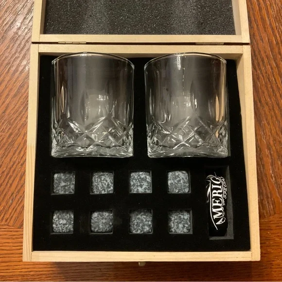🥃Amerigo “Make It Special” Whiskey Glasses & Stone Ice Cubes Wooden Box Set! - Picture 10 of 14